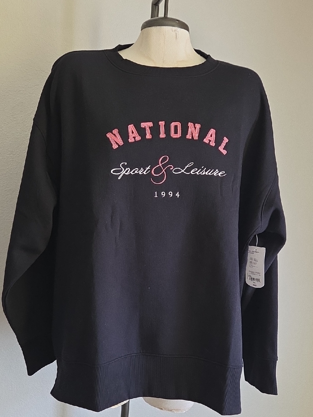 Xersion Black Crewneck Sweatshirt with Pink Embroidered 'National'